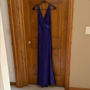 Elegant Deep Purple Evening Gown with Beaded Waist